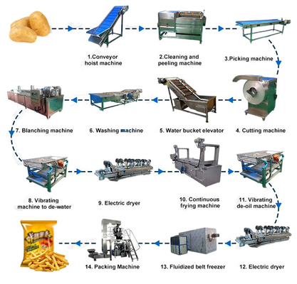 Sistema industrial de processamento de batatas fritas com manutenção gratuita durante um ano e durante toda a vida