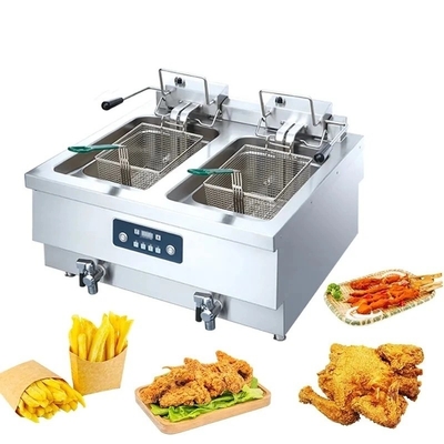 Fritadora elétrica de cesto duplo com controle de botão para fritura simultânea em cozinhas movimentadas